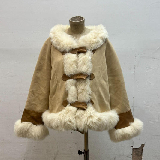 Vintage Y2K Faux Suede & Fox Fur Cropped "Penny Lane" Jacket Coat