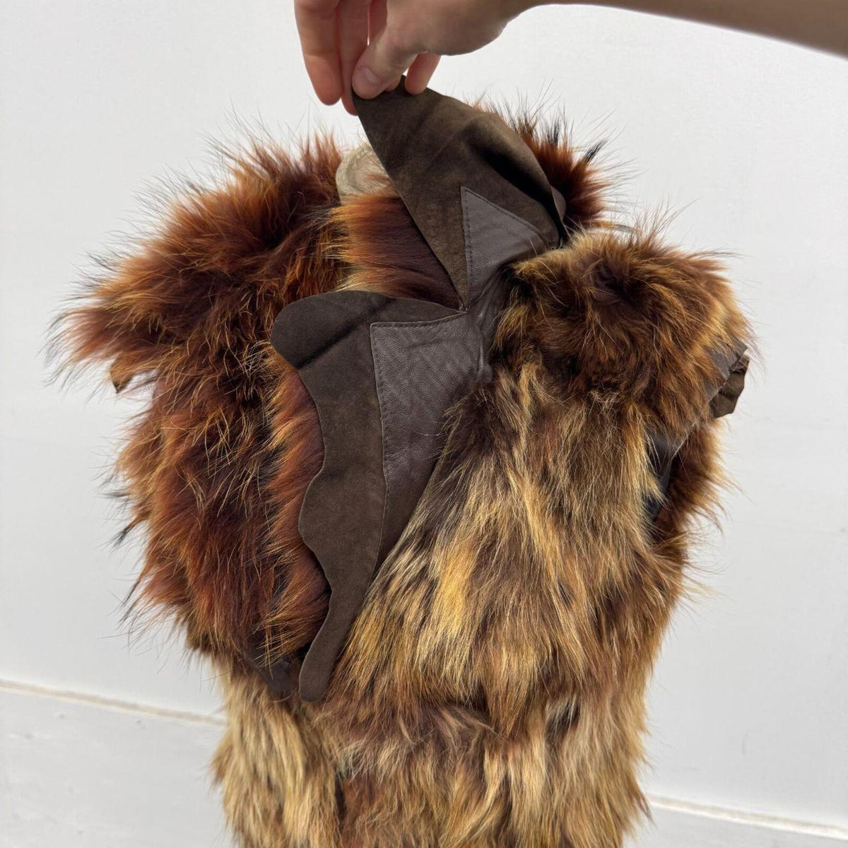 Vintage Fire Brown Avant Garde Leather & Fox Fur Vest Seasky