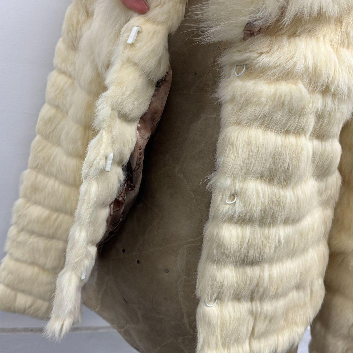 Vintage Cream White Rabbit & Fox Fur Jacket Coat