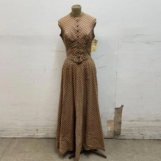 Vintage 1950s Studio-Made Tan Geometric Western Prairie Dress Movie Costume XS
