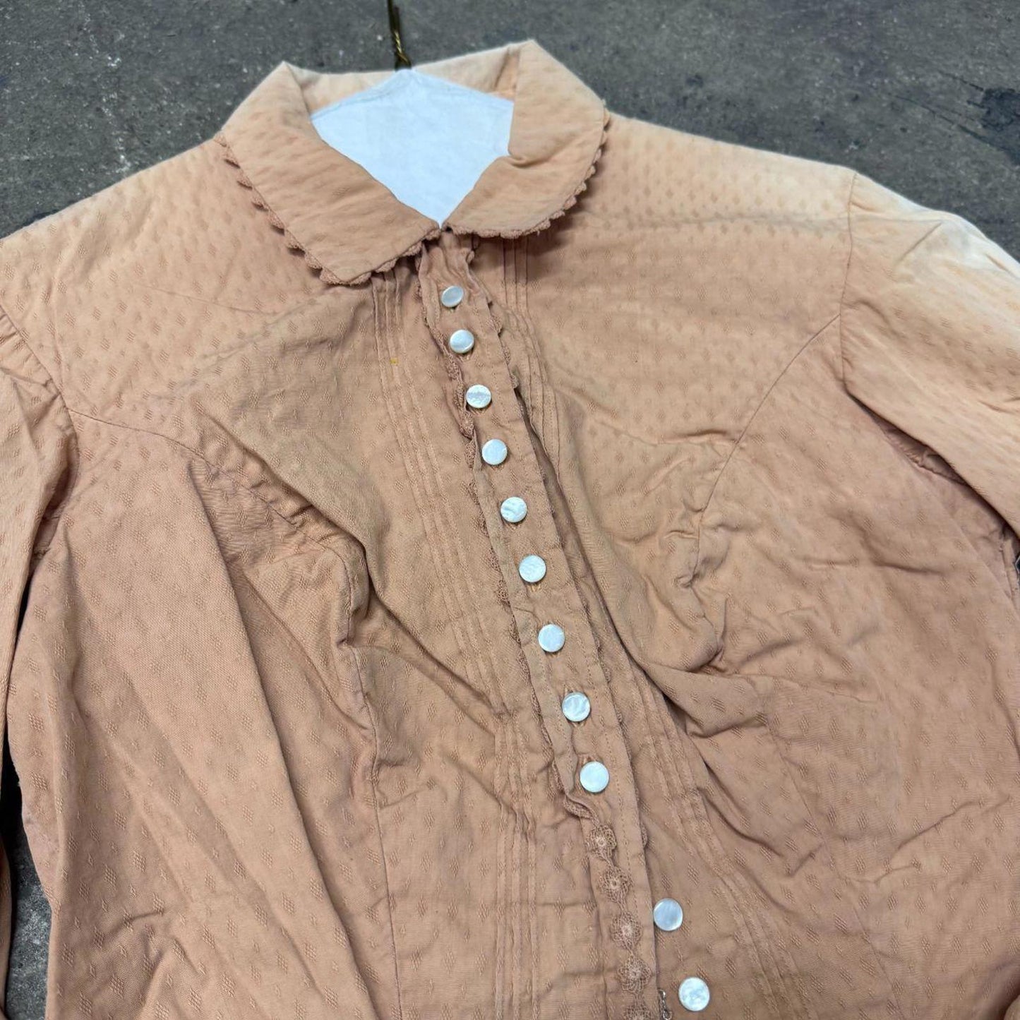 Vintage Film Costume 40s 50s Does Victorian Antique Style Tan Blouse XS