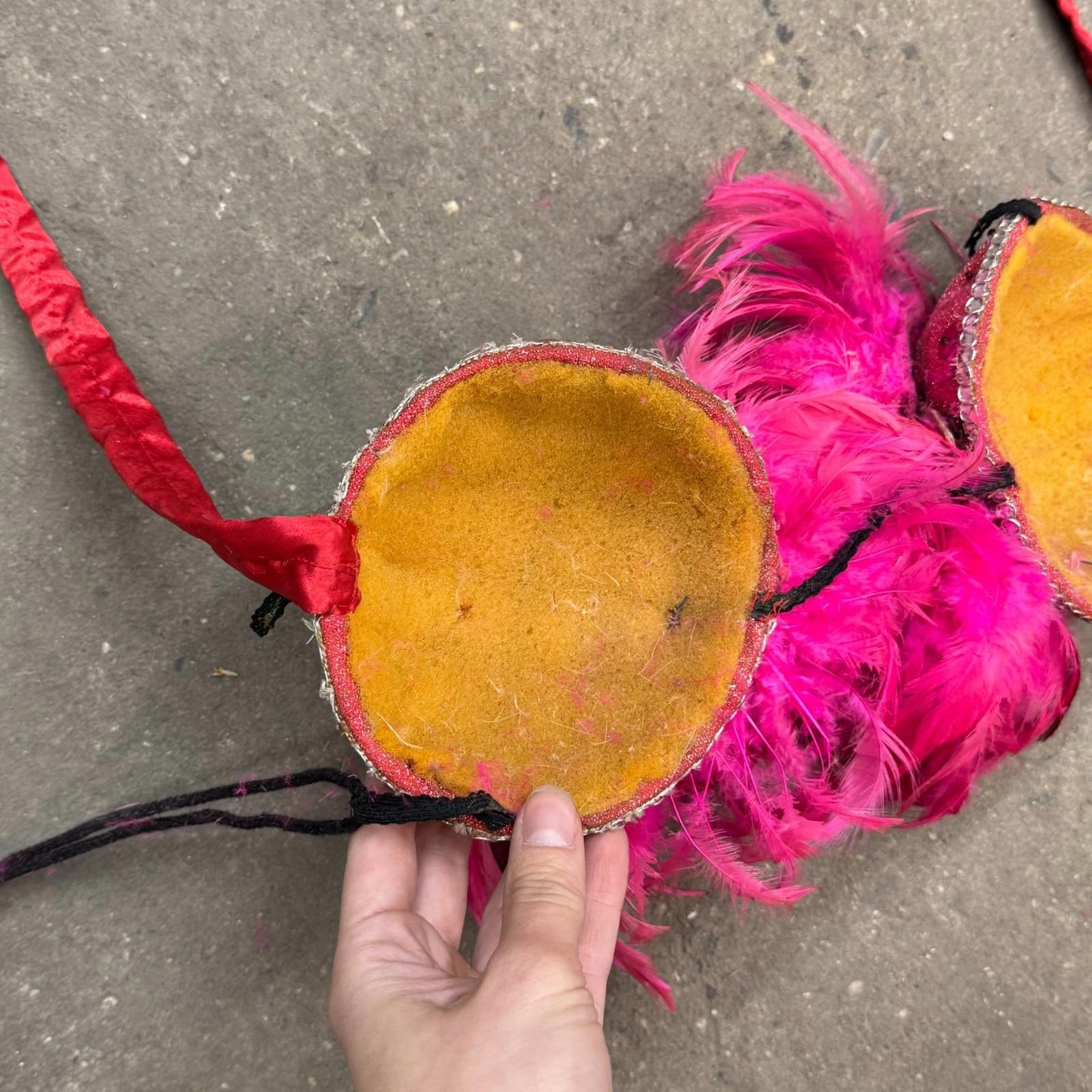 Vintage Pink Showgirl Feather & Velvet Floral Stage Bra Film Costume