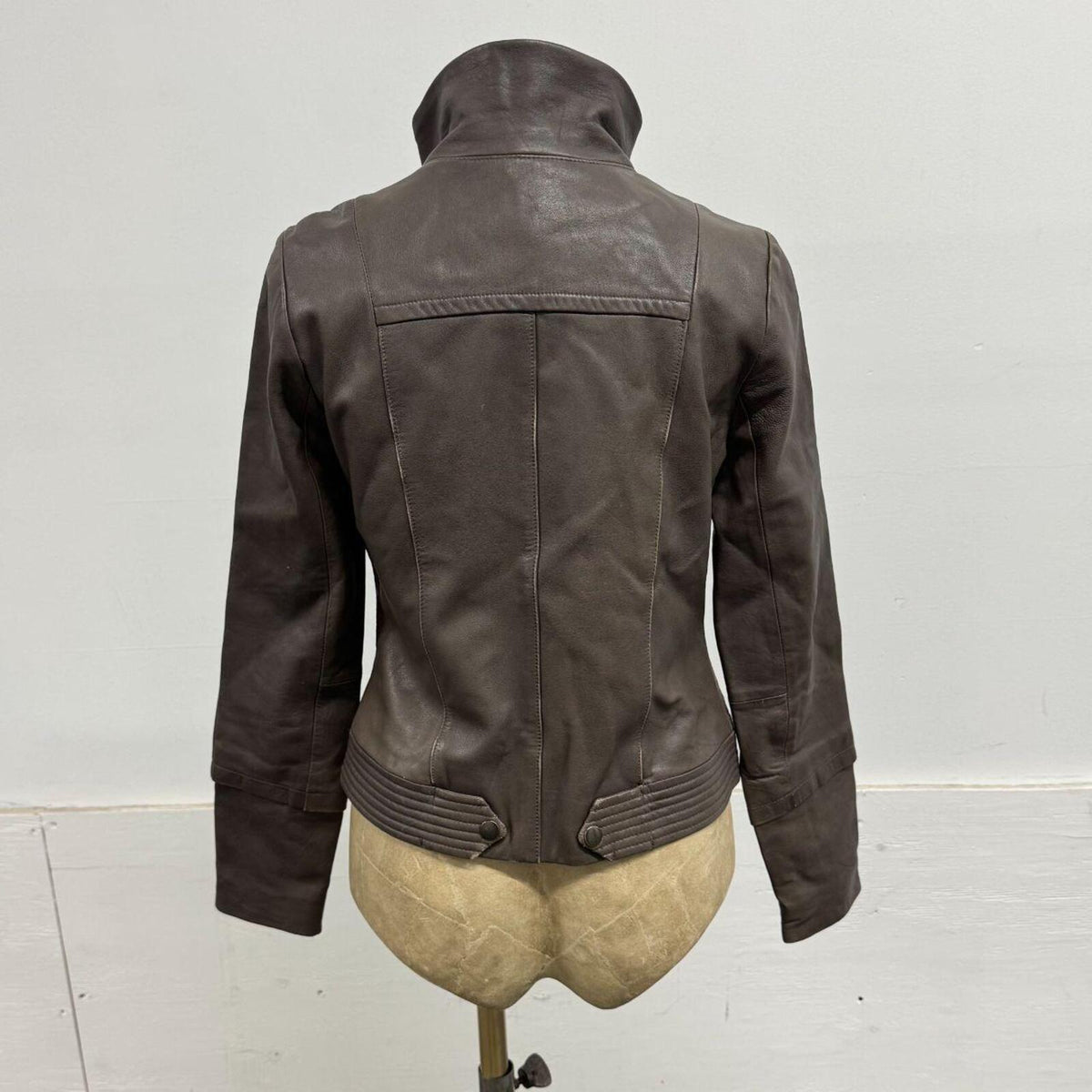 Vintage Grey-Brown Funnel Neck Avant Garde Leather Jacket