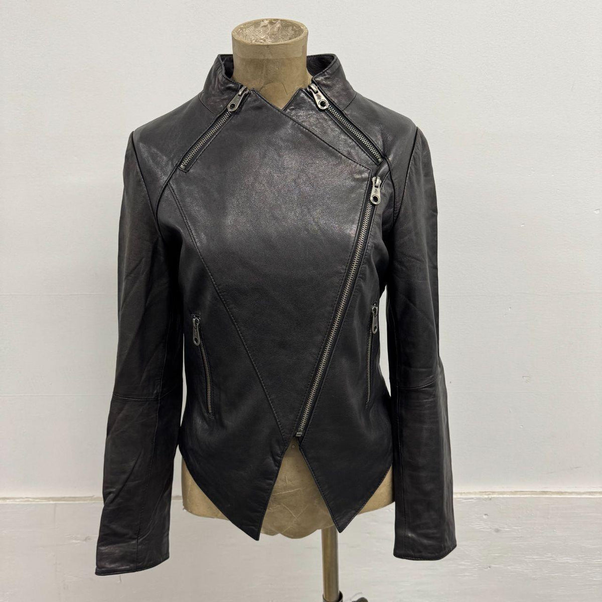 Vintage Black Chest Zip Avant Garde Leather Jacket