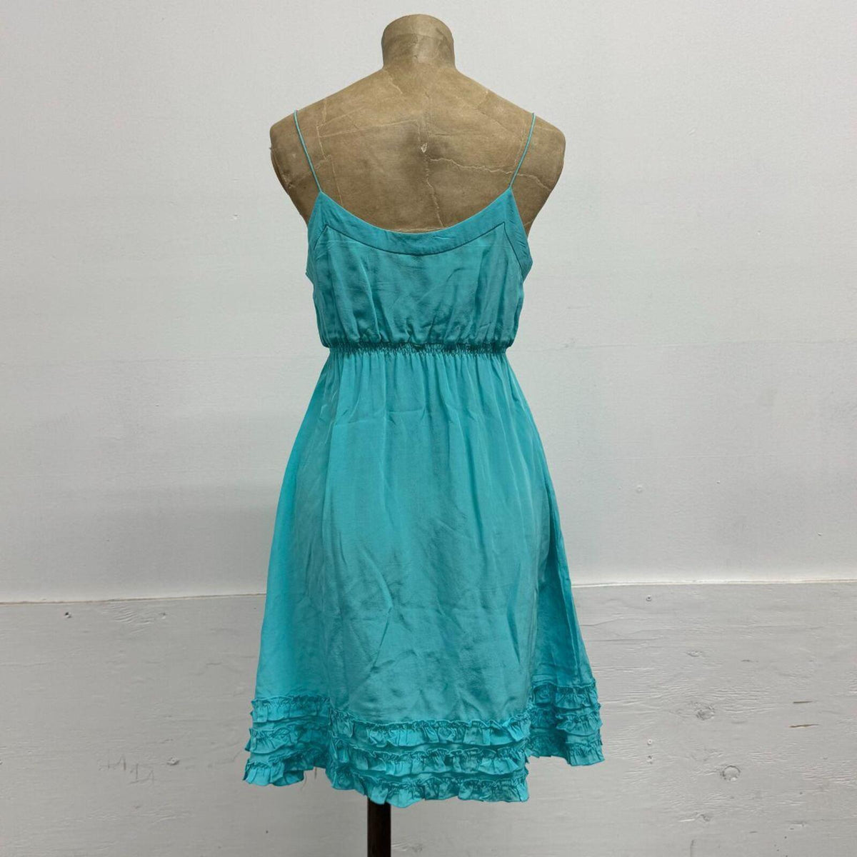 Vintage Ducie 100% Silk Teal Button-Front Mini Dress