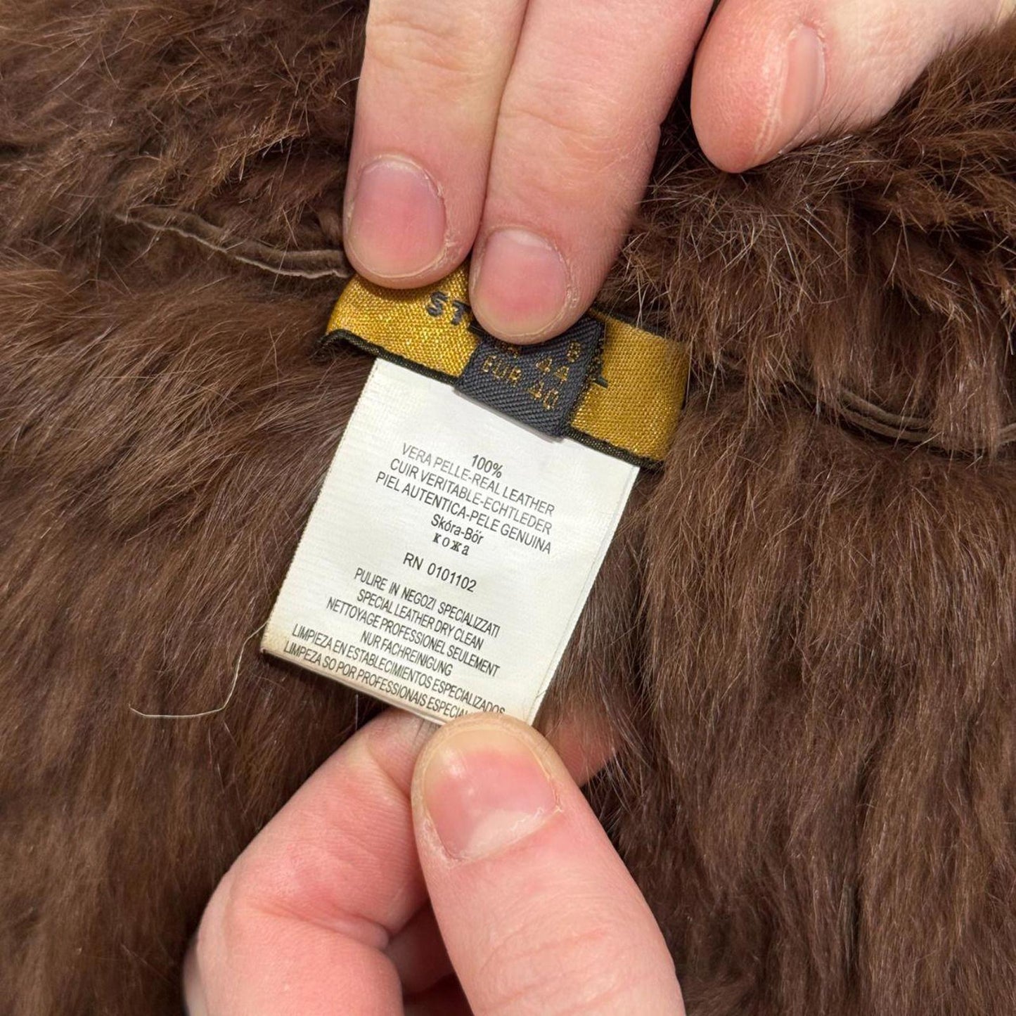Y2K Vintage Stefanel Genuine Leather Suede & Rabbit Fur Brown Longline Jacket