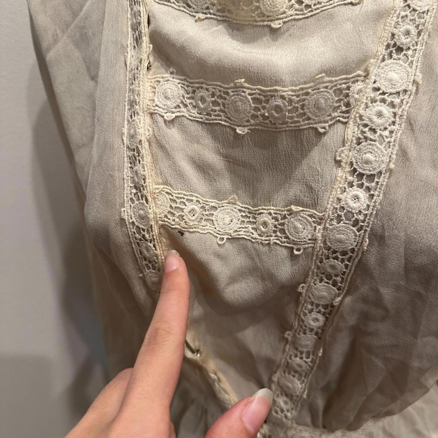 Beige Edwardian Lace Trim Long Sleeve Women's Blouse