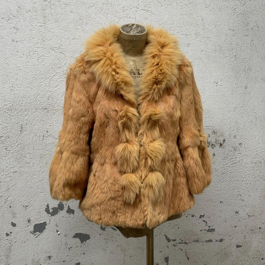 Vintage Peach Rabbit Fur Jacket with Fox Fur Trim Coat