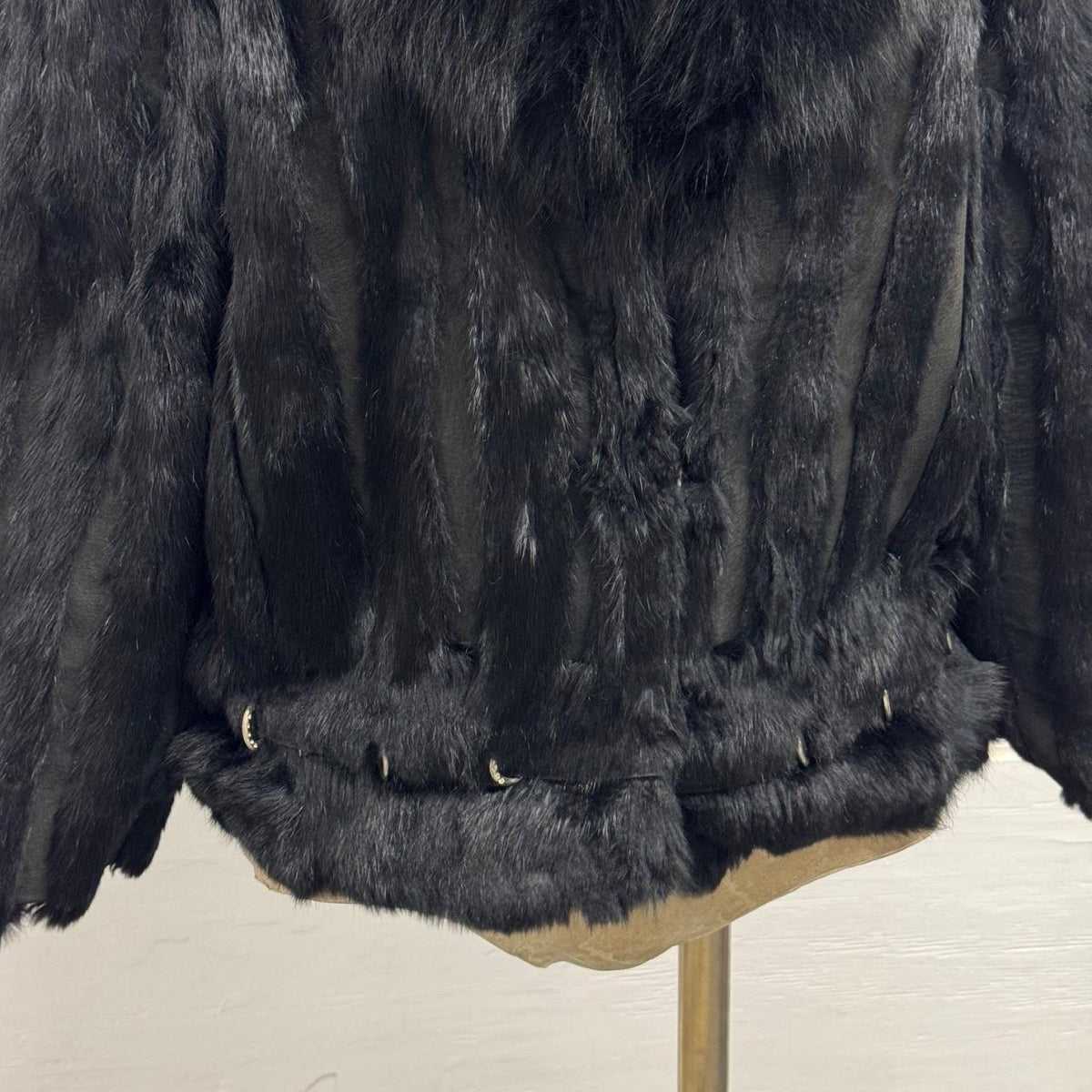 Vintage Y2K Black Rabbit & Fox Fur Pierced Jacket Coat