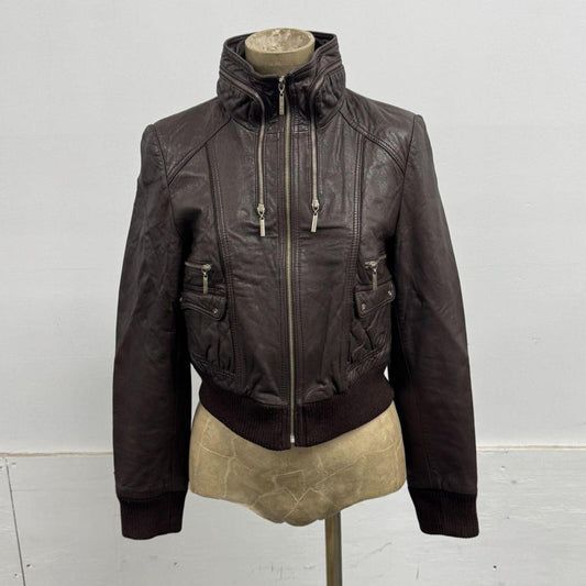 Vintage Brown Triple Zip Leather Aviator Bomber Jacket
