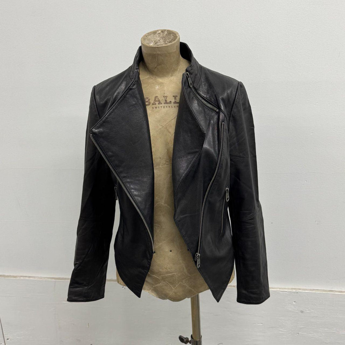 Vintage Black Chest Zip Avant Garde Leather Jacket