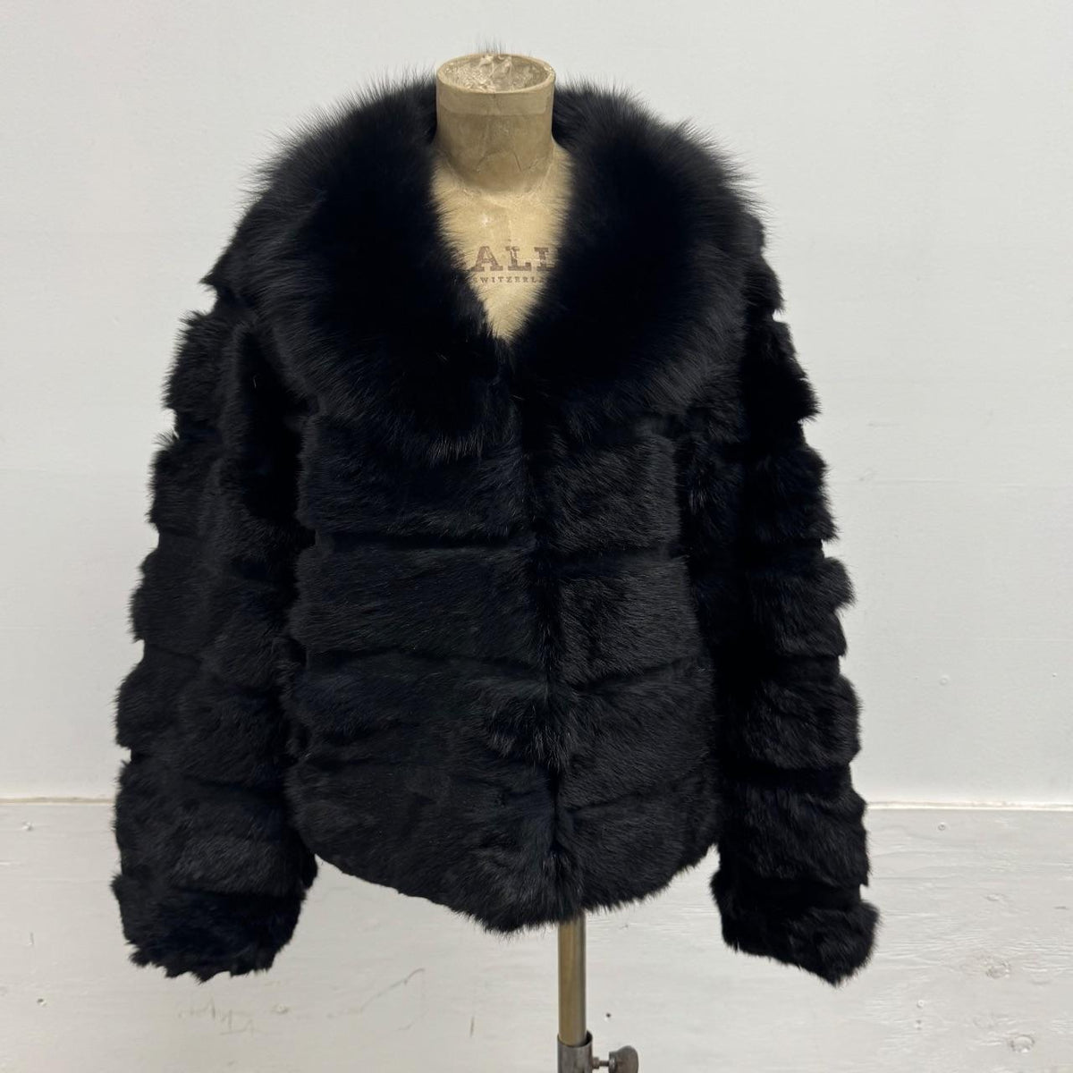 Vintage Y2K Black Rabbit & Fox Fur Jacket Coat