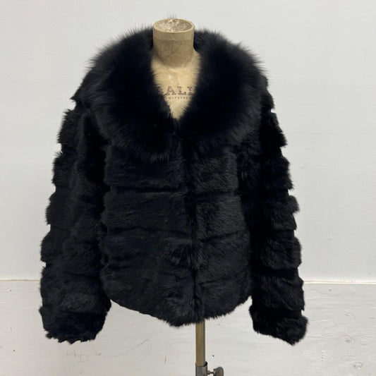 Vintage Y2K Black Rabbit & Fox Fur Jacket Coat