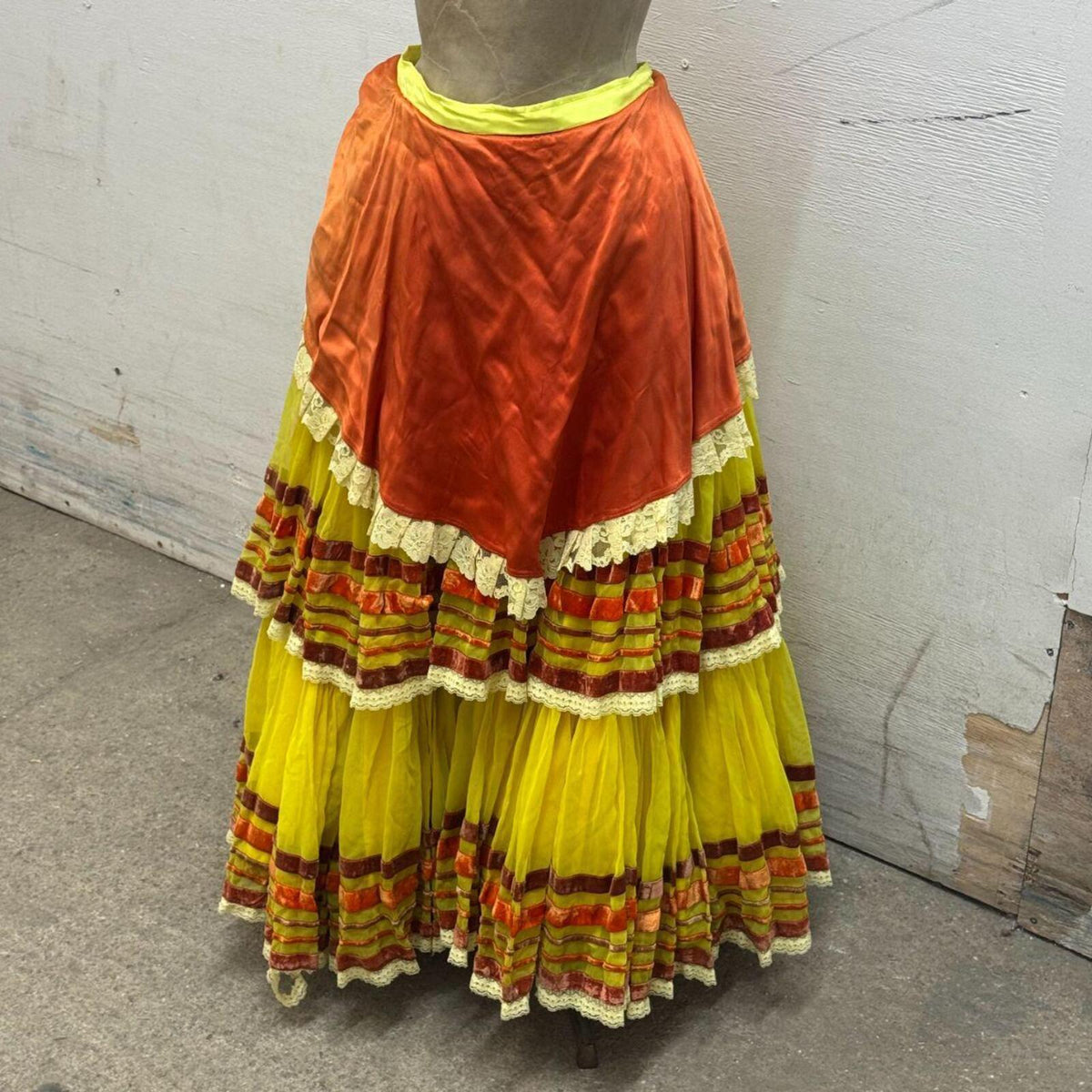 Vintage Broadway Costume 70s Sunset Tiered Performance Skirt
