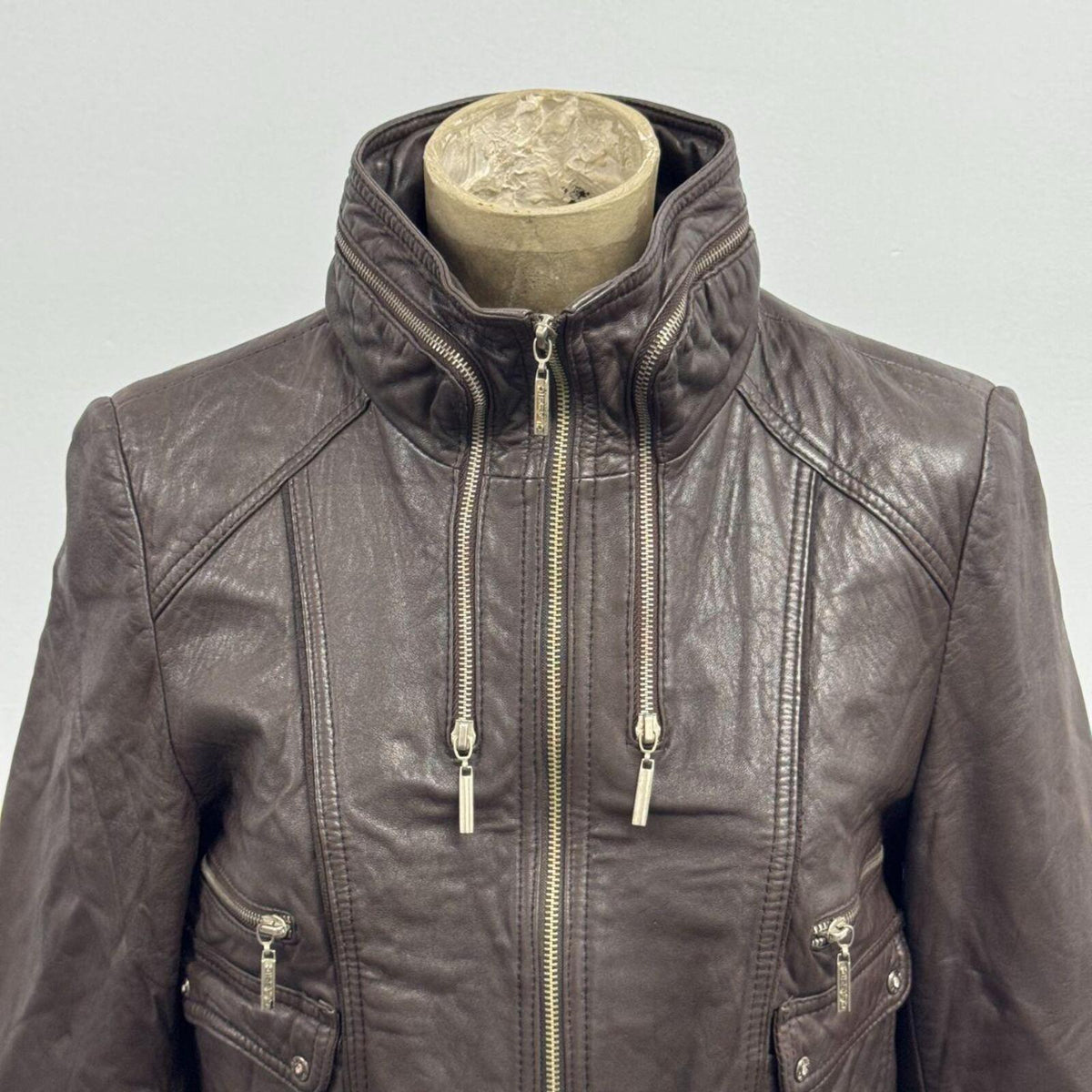 Vintage Brown Triple Zip Leather Aviator Bomber Jacket