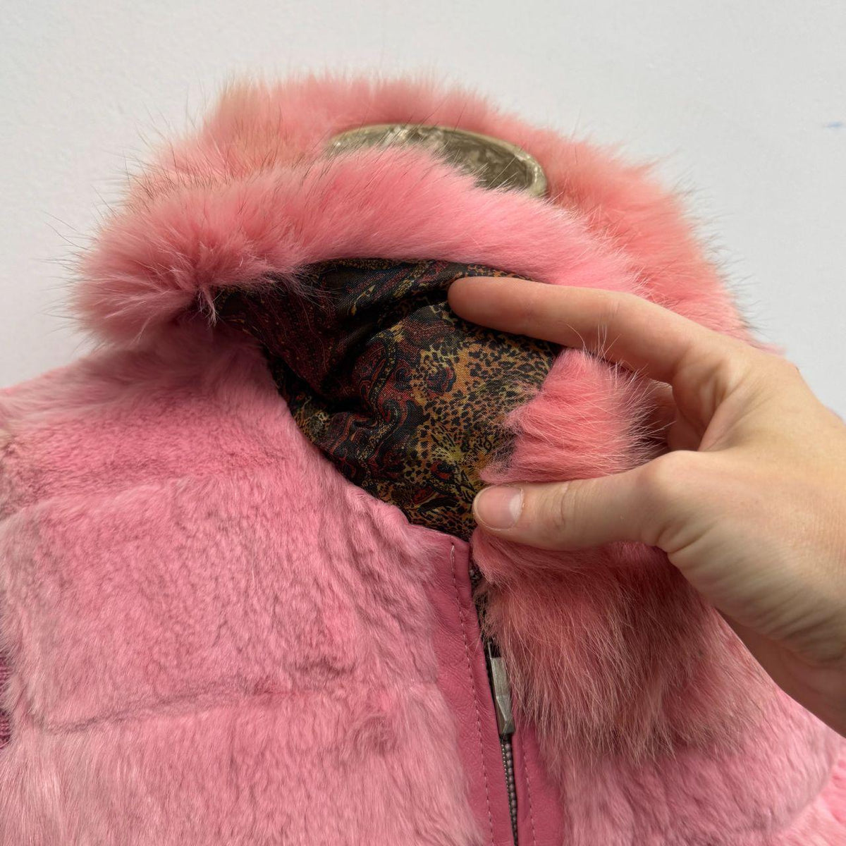 Vintage Y2K Bubblegum Pink Real Rabbit & Fox Fur Knit-Trimmed Zip Vest