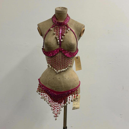 Vintage Hot Pink Sequin Burlesque Showgirl Costume Set