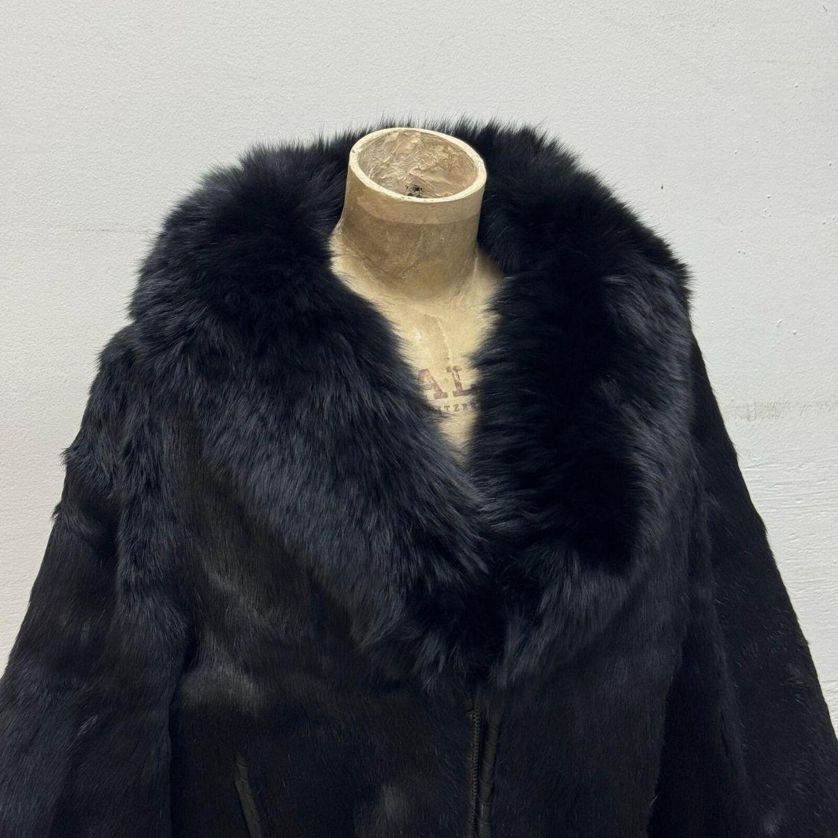 Y2K Vintage Black Rabbit & Fox Fur Jacket Whipstitch Detail Coat
