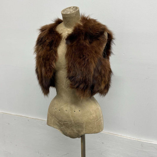 Y2K Vintage Brown Genuine Fox Fur Vest Cropped Bolero