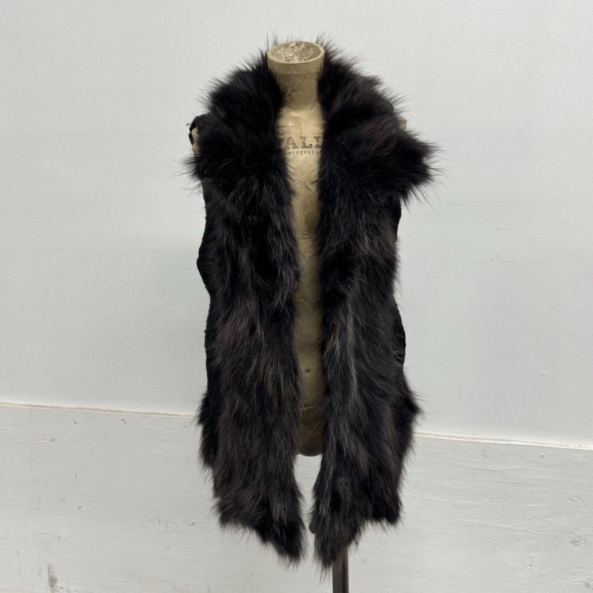 Vintage Black Fox Fur & Wool Blend Vest