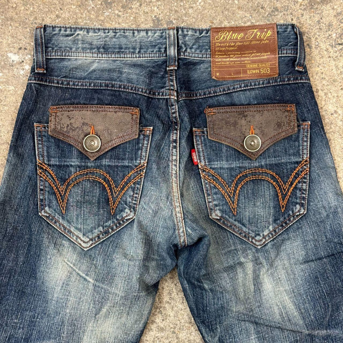 Vintage Y2K EDWIN Blue Trip 503  Wastern Stitch Japanese Denim Jeans