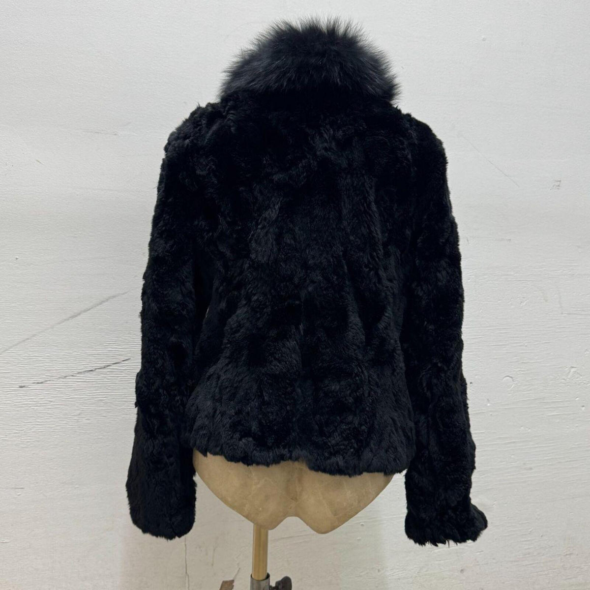Vintage Black Rabbit & Fox Fur Jacket Coat