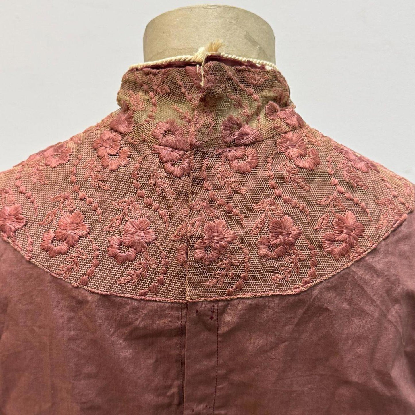 Brick Red Antique Victorian Lace-Panel Bodice XS