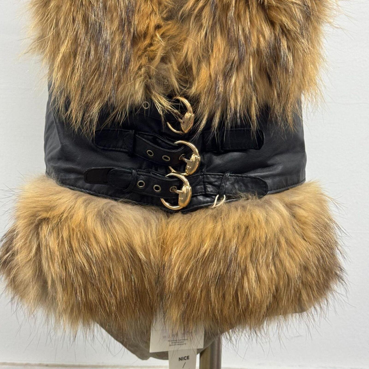 Vintage Y2K Raccoon Fur & Leather Belted Vest