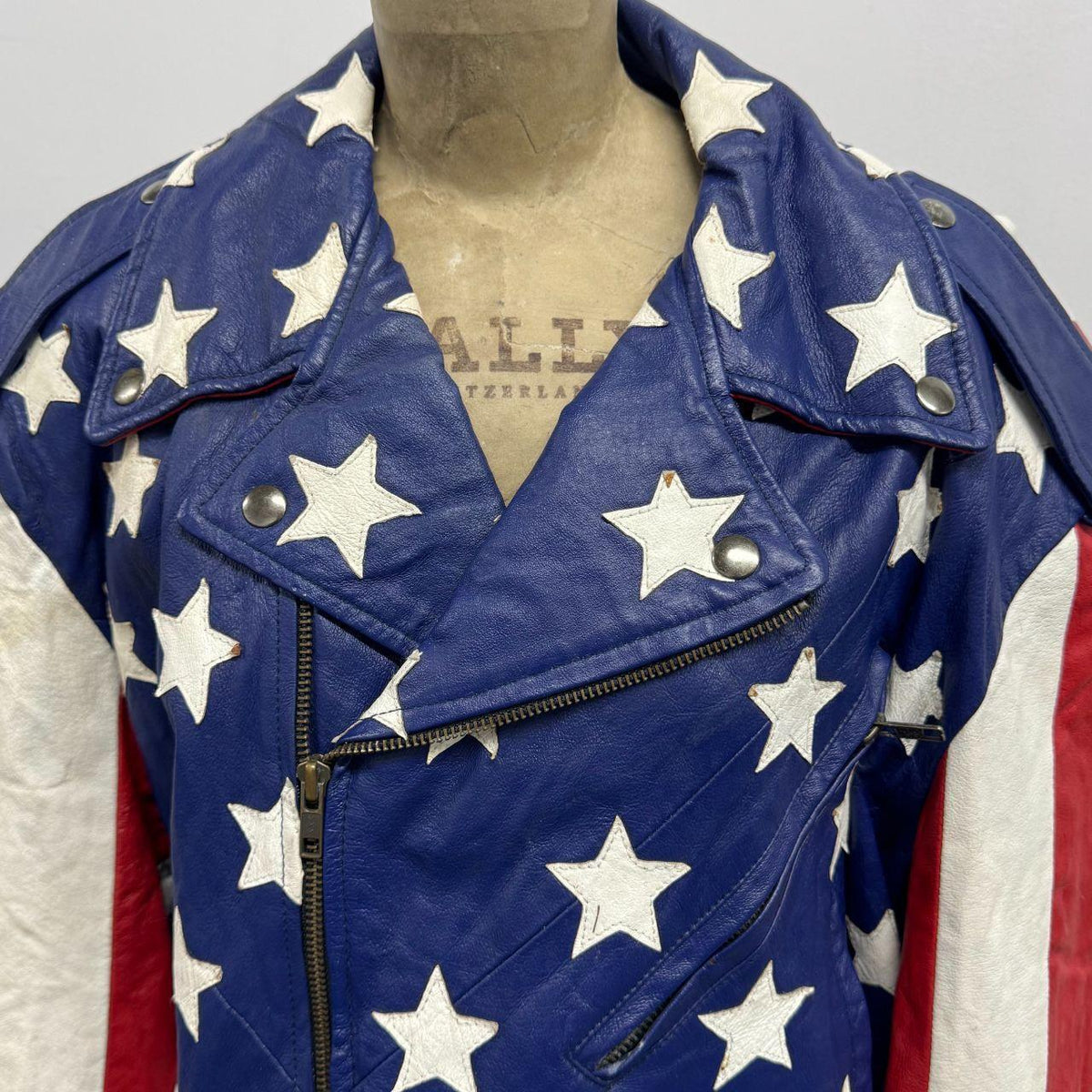 Vintage Genuine Leather "Stars & Stripes" Patriotic Motorcycle Biker Jacket