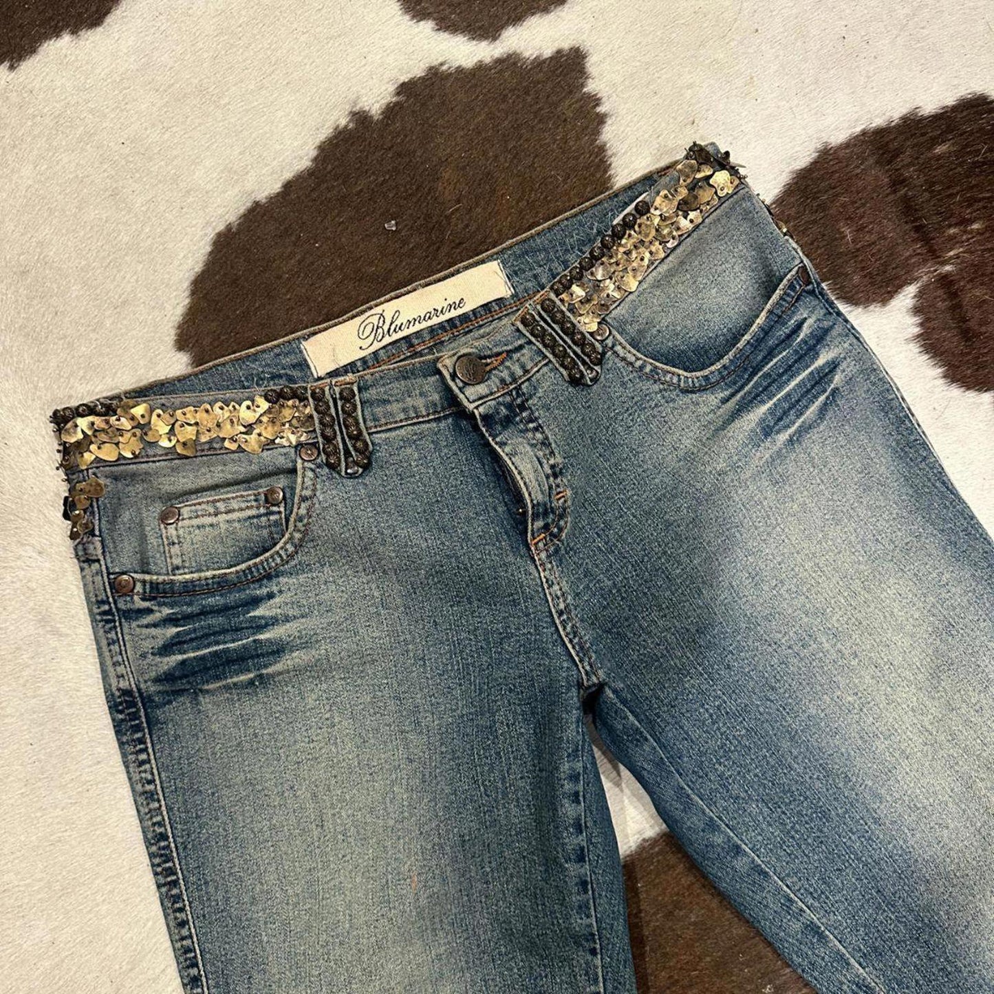 Blumarine Women's Low Rise Y2K Vintage Flare Jeans with Sequin Detail