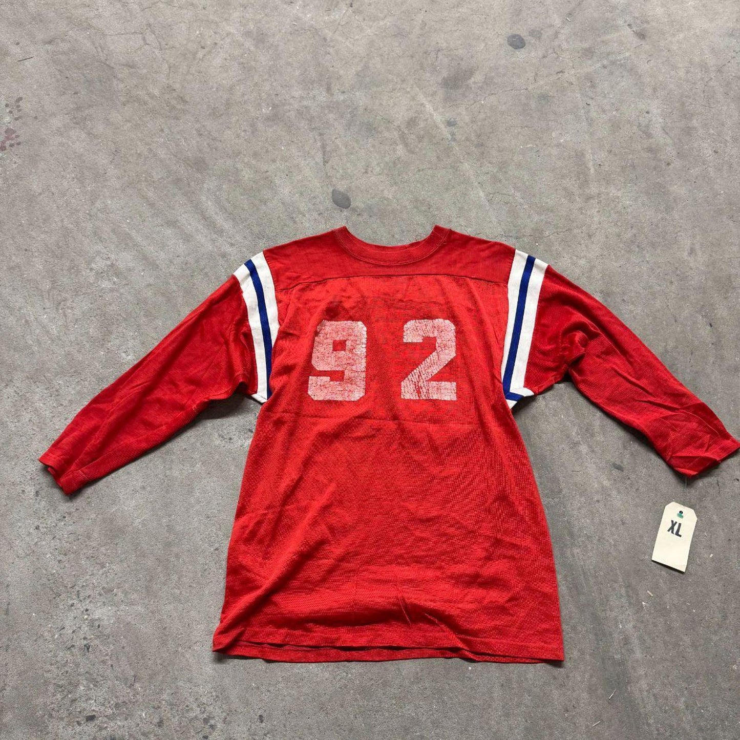 Vintage 50s60s Thrashed Football Practice Jersey Longsleeve Tee 92 Red Americana