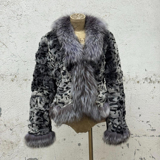 Vintage Y2K Rabbit & Silver Fox Fur Jacket Coat