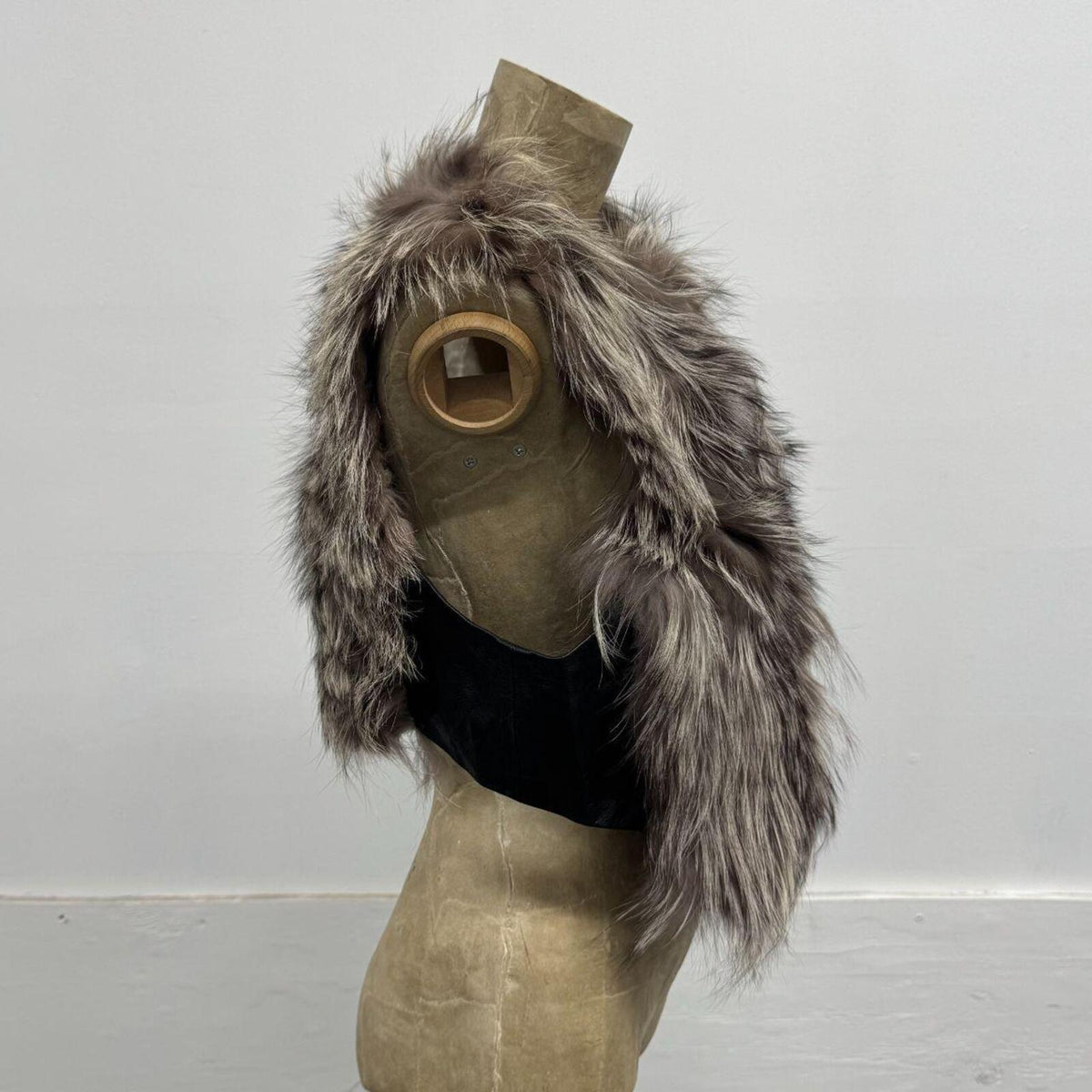 Vintage Y2K Silver Fox & Leather Gilet