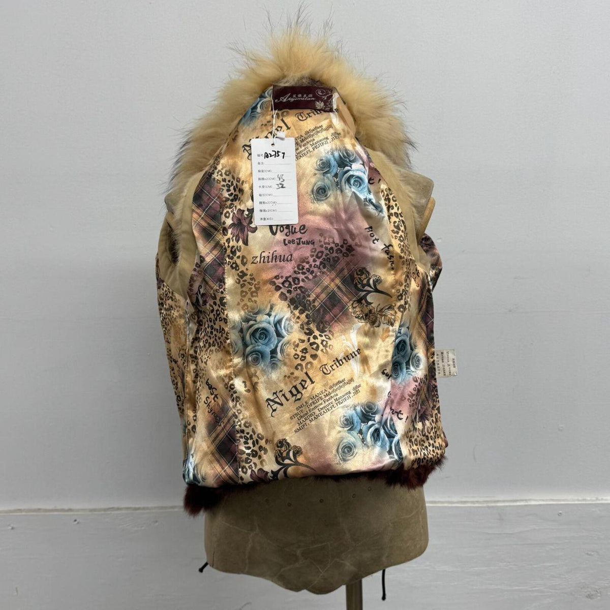 Vintage Beige Burgundy Ombre Raccoon & Rabbit Fur Vest