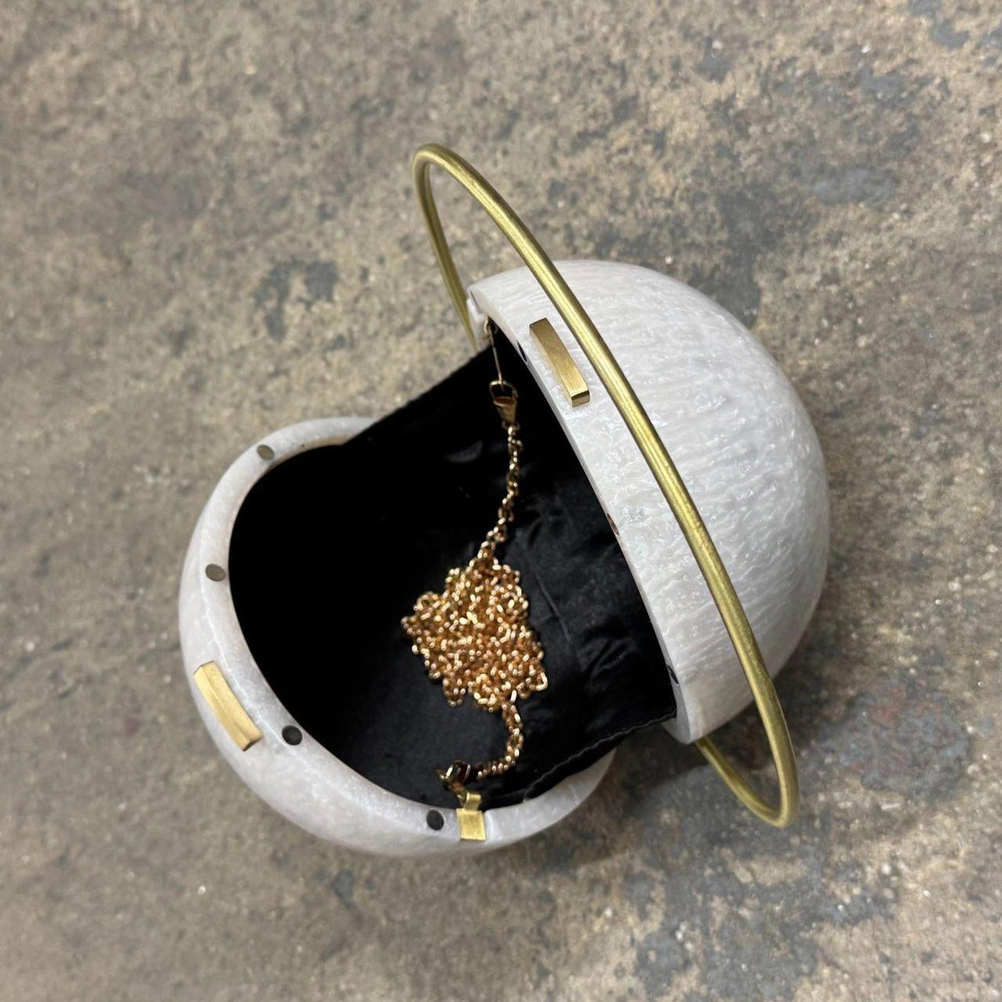 Auvré Daylight Orb Evening Clutch in Pearl White