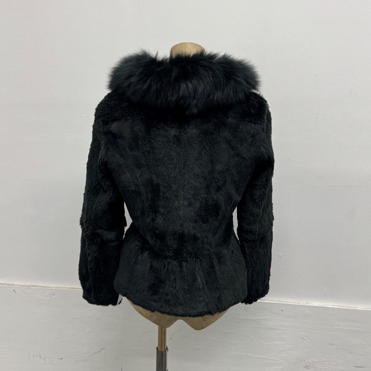 Vintage Black Rabbit & Fox Fur Jacket Rhinestone Detail Coat