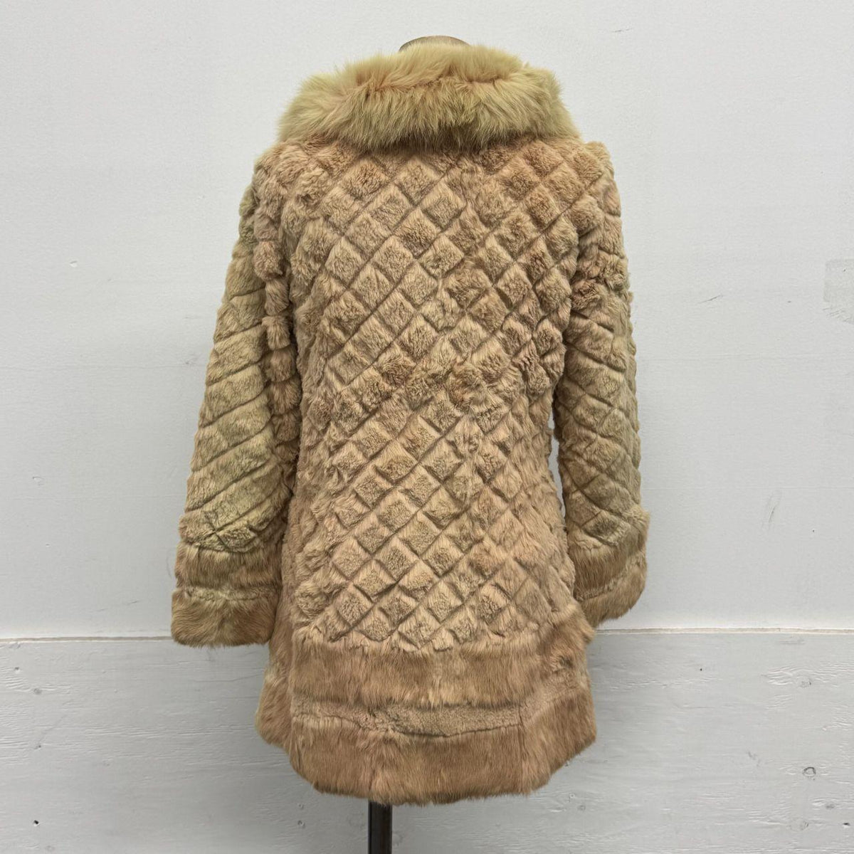 Vintage Y2K Pinkish Tan Rabbit & Fox Fur Jacket Trench Longline Coat