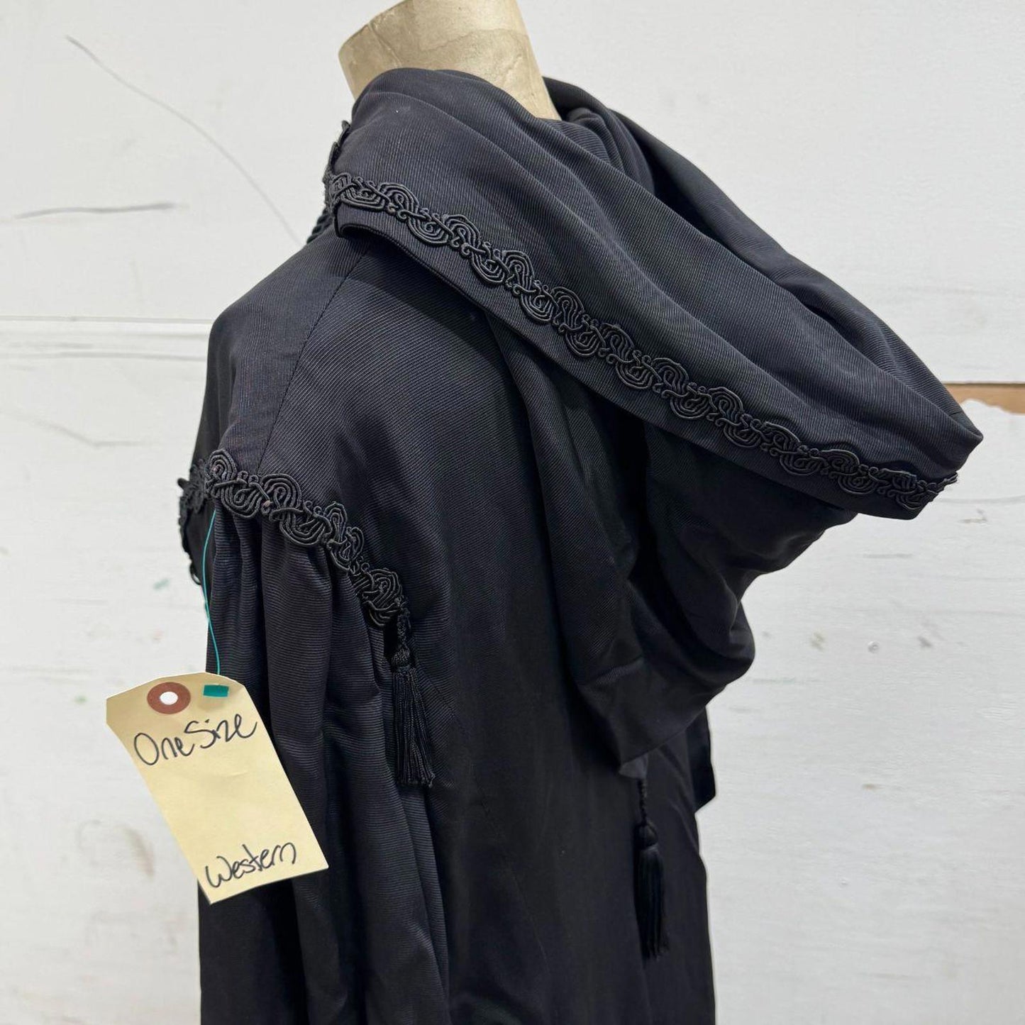 Vintage 50s Black Hooded Victorian Style Cloak Trench Coat