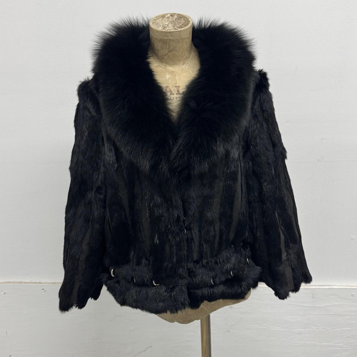Vintage Y2K Black Rabbit & Fox Fur Pierced Jacket Coat