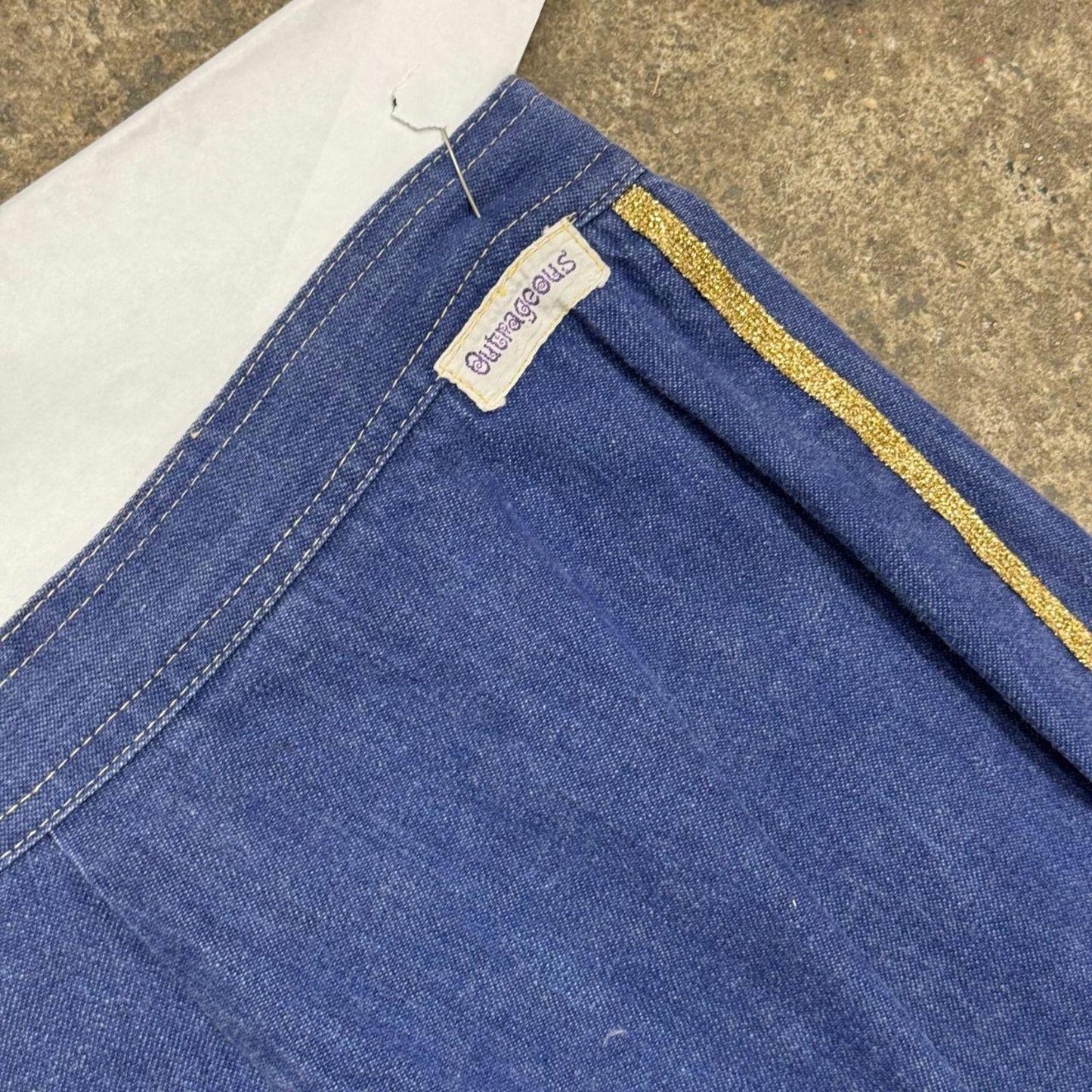 Vintage 70s Outrageous Metallic Panel Flare Jeans XS
