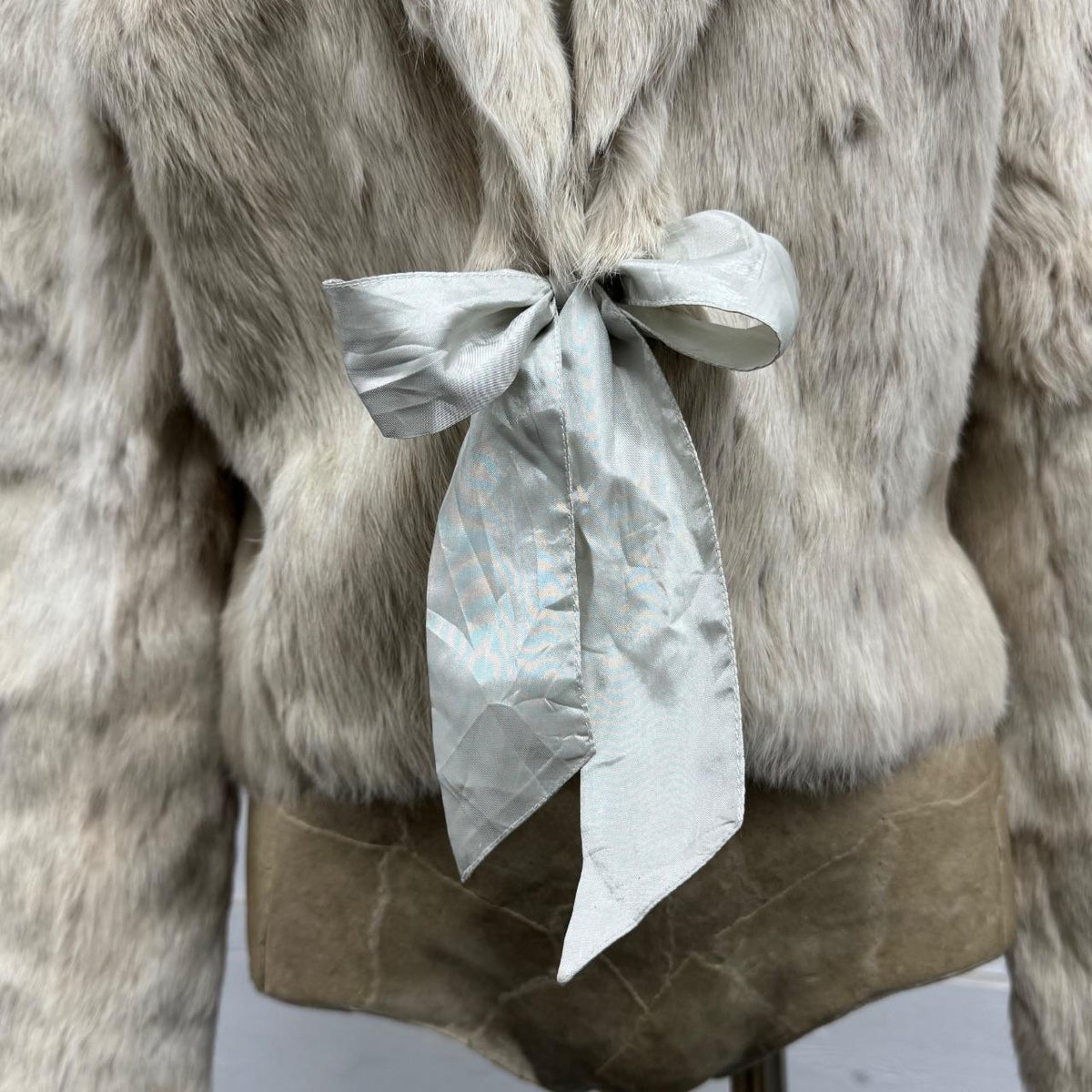 Vintage Y2K Cream Rabbit  Fur Cropped Bolero Jacket Coat