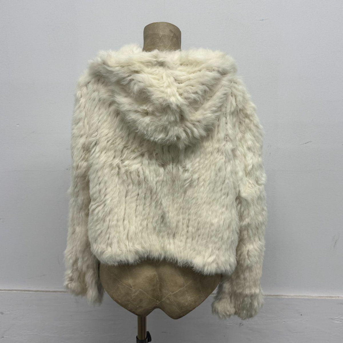 Vintage Y2K White Knit Rabbit Fur Hooded Jacket Coat SUPER SOFT