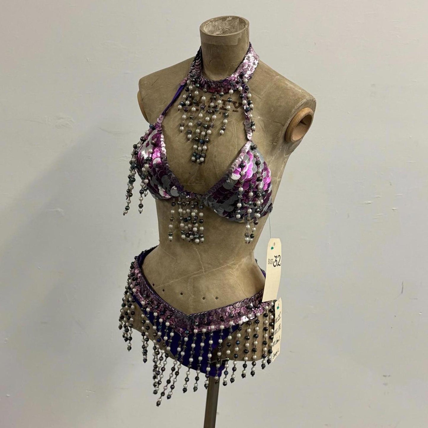 Vintage Purple & Silver Sequin Showgirl Costume Set