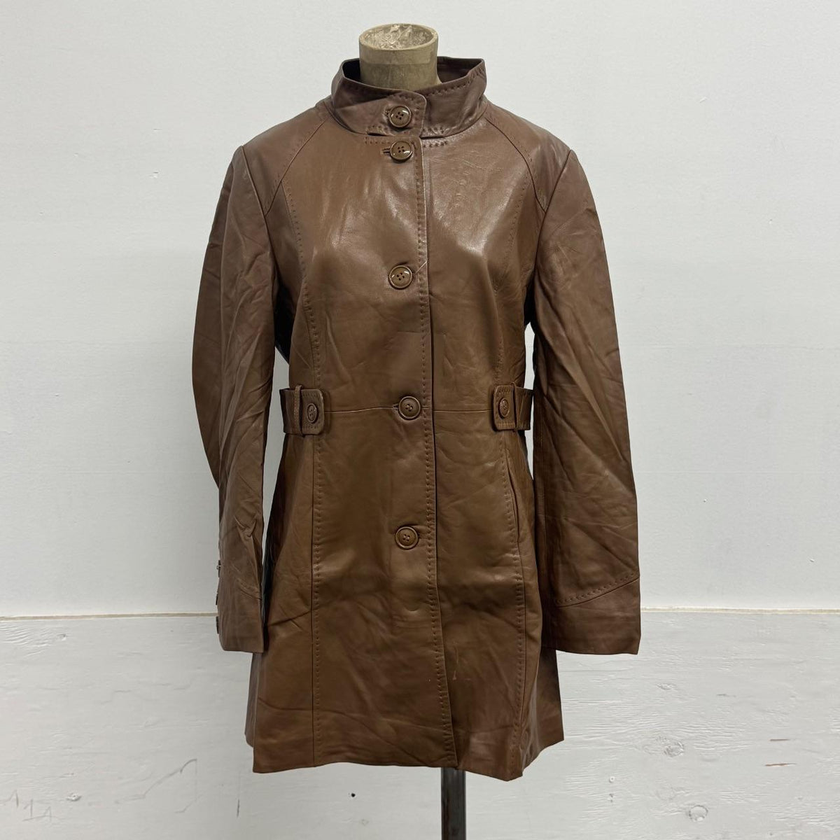 Vintage Brown Longline Trenchcoat Leather Jacket