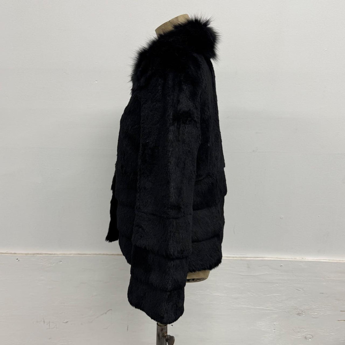 Vintage Y2K Black Rabbit & Fox Fur Jacket Coat