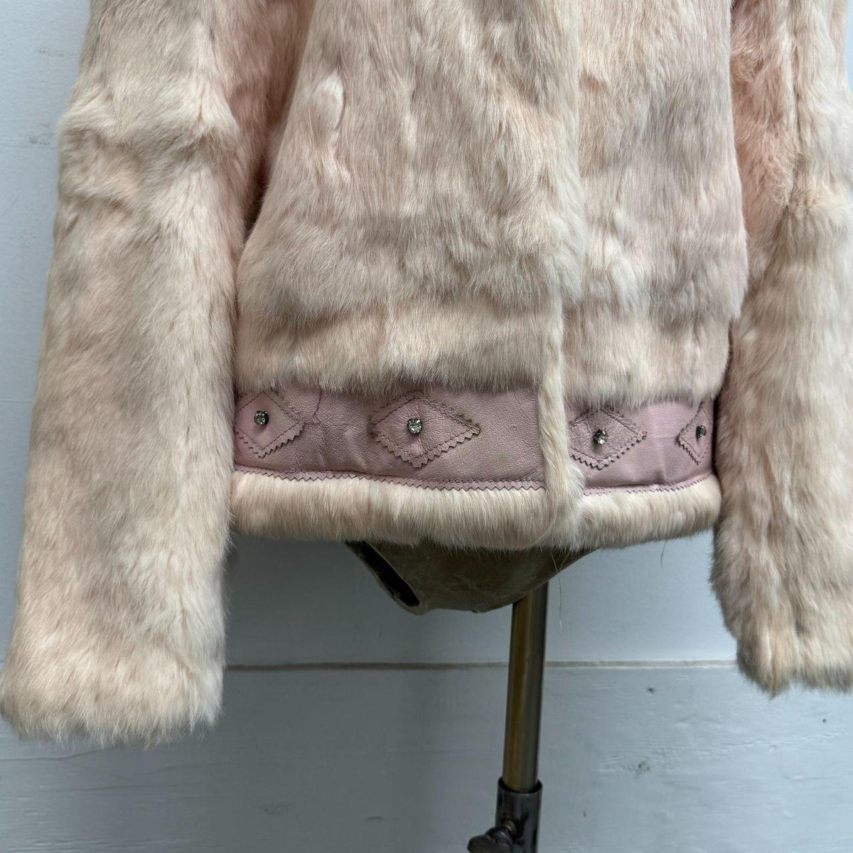 Vintage Y2K Pastel Baby Pink Rabbit & Fox Fur Jacket Coat