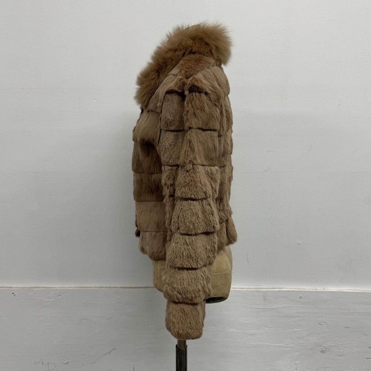 Vintage Y2K Light Brown Rabbit & Fox Fur Jacket Coat