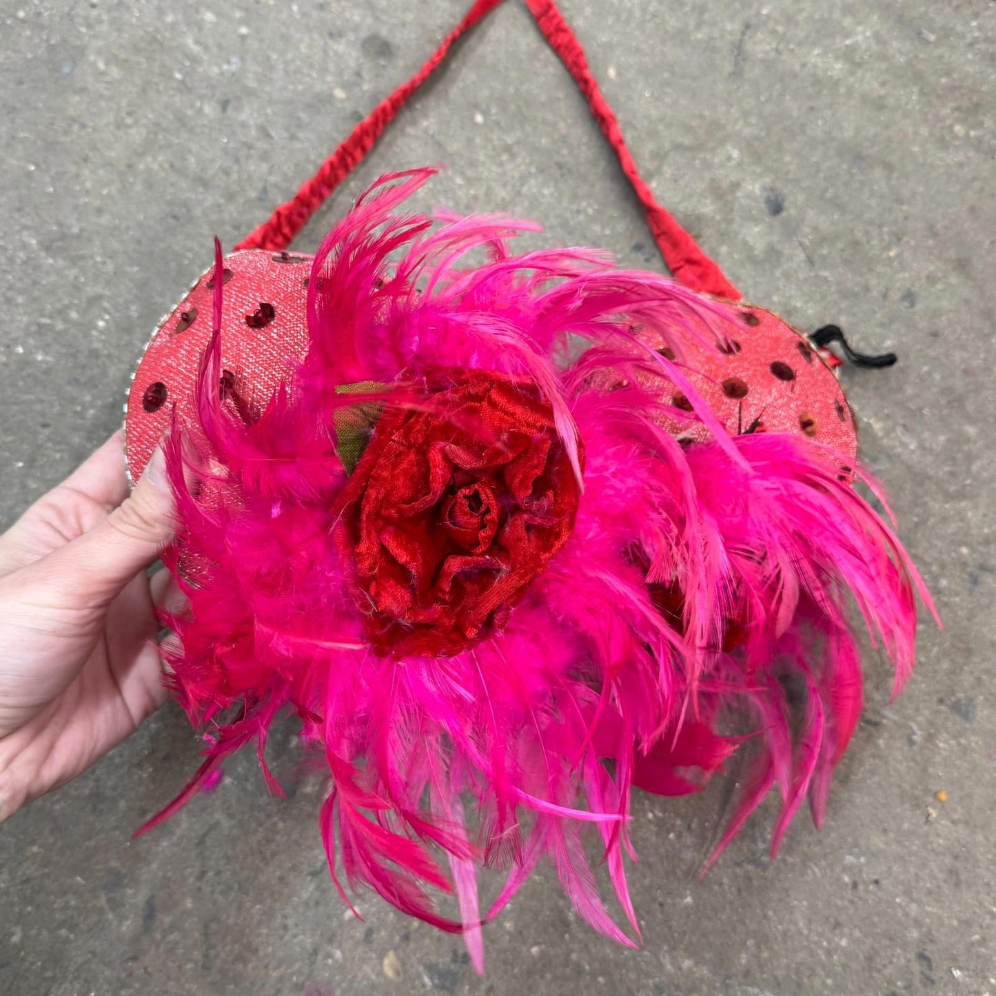 Vintage Pink Showgirl Feather & Velvet Floral Stage Bra Film Costume