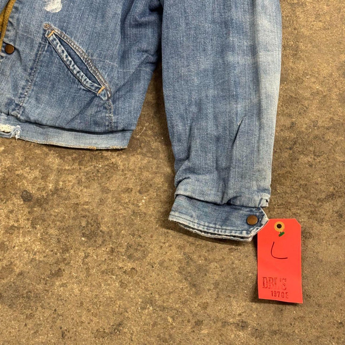 Vintage 70s Distressed Wrangler Denim Sherpa Jacket L