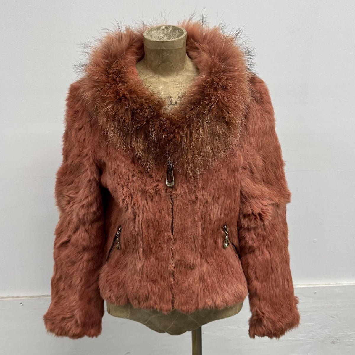 Vintage Y2K Grey Rabbit & Raccoon Fur Jacket Coat